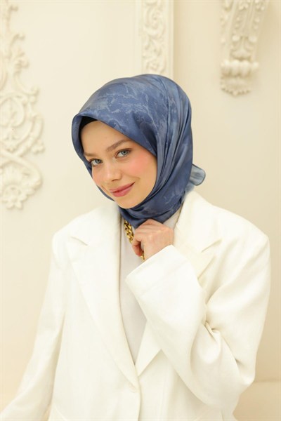 Silk Home Desenli Shiny Eşarp - 8647 - İndigo