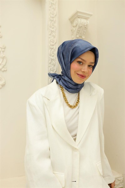 Silk Home Desenli Shiny Eşarp - 8647 - İndigo