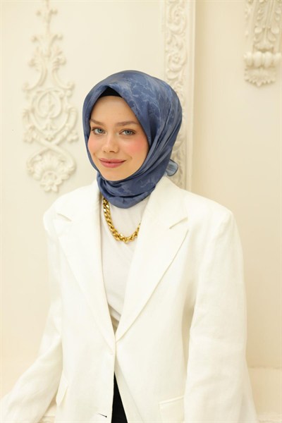Silk Home Desenli Shiny Eşarp - 8647 - İndigo