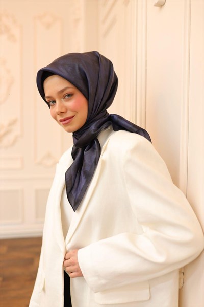 Silk Home Desenli Shiny Eşarp - 8647 - Koyu Lacivert