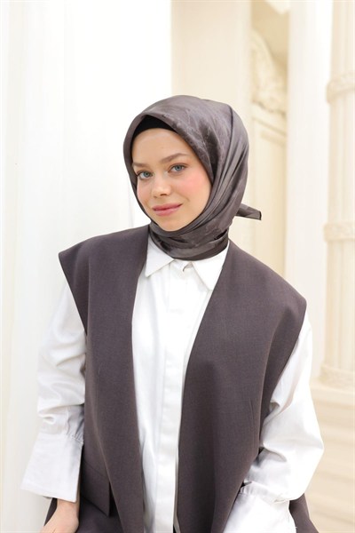 Silk Home Desenli Shiny Eşarp - 8647 - Koyu Kahve