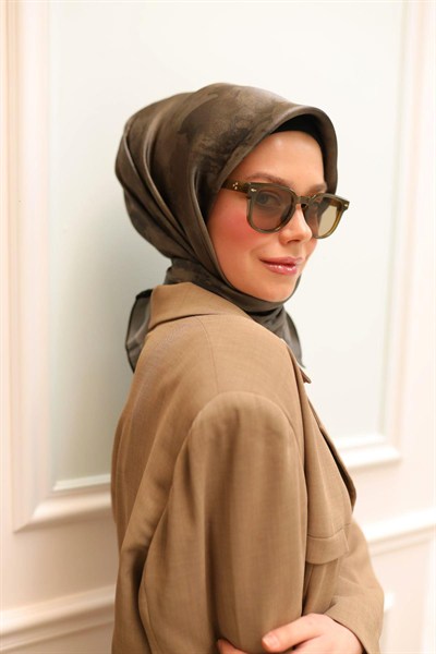 Silk Home Desenli Shiny Eşarp - 8647 - Küllü Kahve