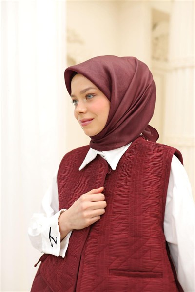 Silk Home Desenli Shiny Eşarp - 8647 - Yeni Bordo