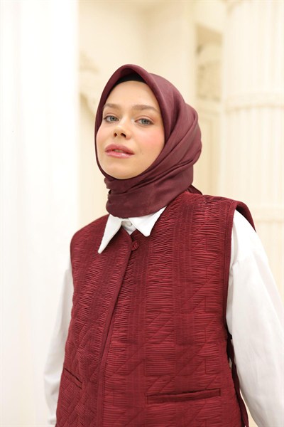 Silk Home Desenli Shiny Eşarp - 8647 - Yeni Bordo