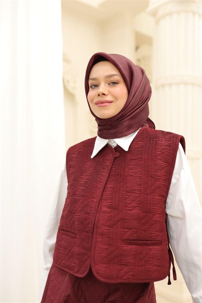 Silk Home Desenli Shiny Eşarp - 8647 - Yeni Bordo
