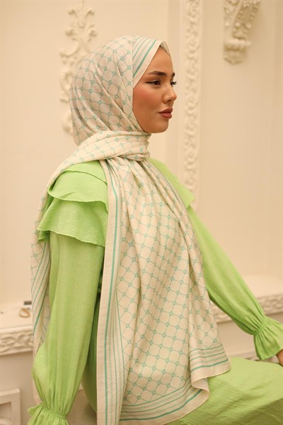 Silk Home Olinda Şal - 49005 - 12 Krem Biskay Yeşili