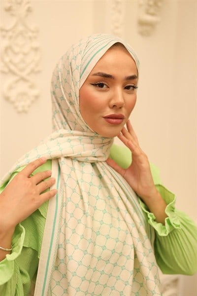 Silk Home Olinda Şal - 49005 - 12 Krem Biskay Yeşili