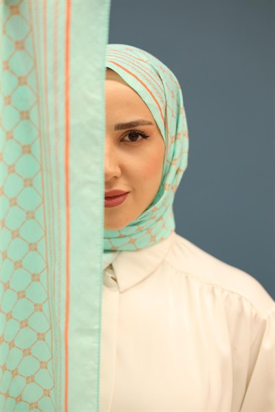 Silk Home Olinda Şal - 49005 - 14 Turkuaz Yeşili Turuncu