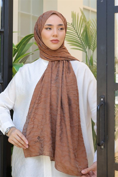 Silk Home Olinda Şal - Dalga Desenli - Kahve