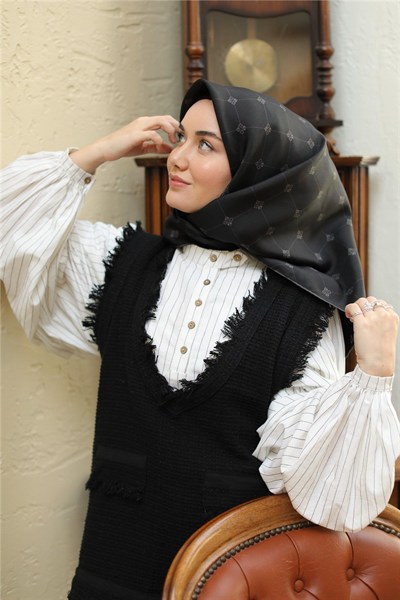Silk Home Twill İpek Eşarp - 11392-02 Siyah Gri
