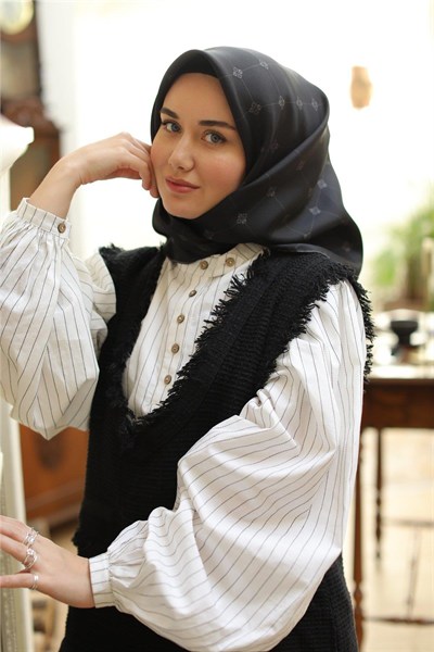 Silk Home Twill İpek Eşarp - 11392-02 Siyah Gri