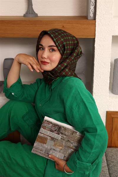 Silk Home Twill İpek Eşarp - 11393-49 Acı Kahve Yeşil