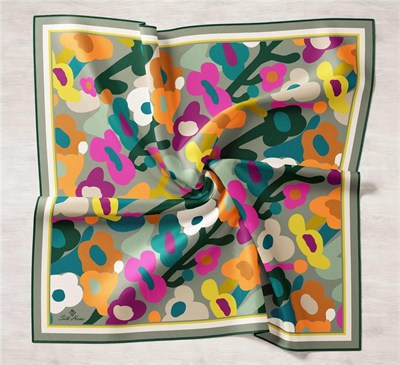 Silk Home Twill İpek Eşarp - 11410-17 Gri Fuşya Oranj