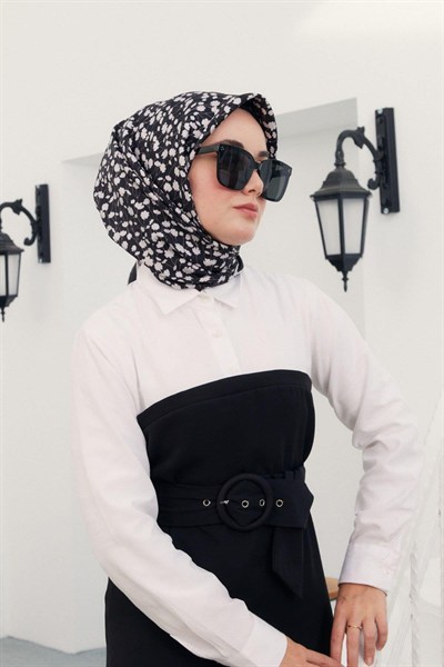 Silk Home Twill İpek Eşarp - 11412-03 Siyah Krem