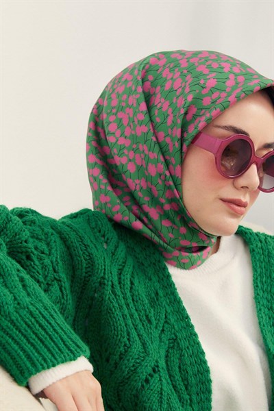 Silk Home Twill İpek Eşarp - 11412-06 Yeşil Pembe