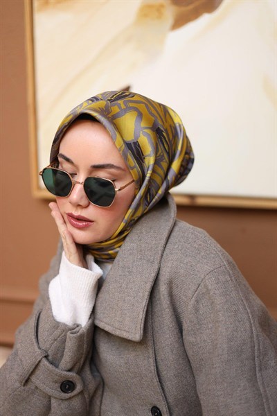 Silk Home Twill İpek Eşarp - 11419-35 Gri Füme Sarı