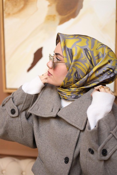 Silk Home Twill İpek Eşarp - 11419-35 Gri Füme Sarı