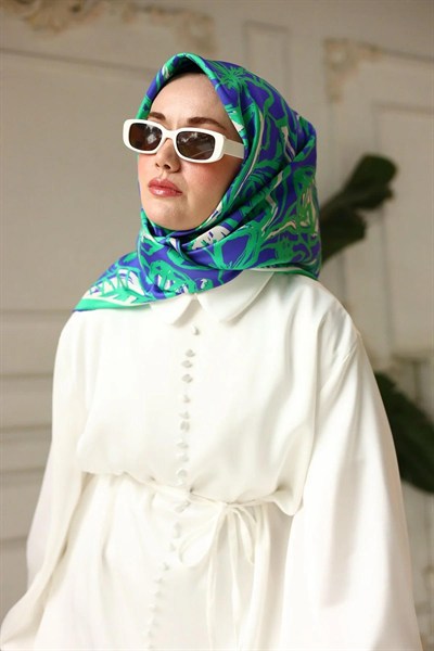 Silk Home Twill İpek Eşarp - 11419-66 Yeşil Mor