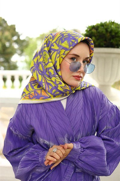 Silk Home Twill İpek Eşarp - 11419-74 Sarı Mor