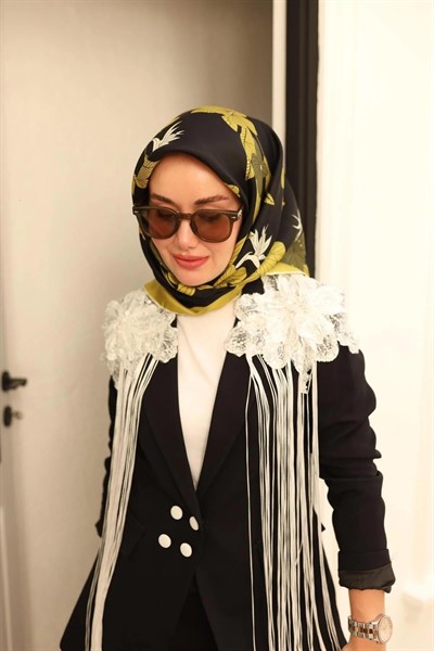 Silk Home Twill İpek Eşarp - 11441-34 Siyah Yeşil