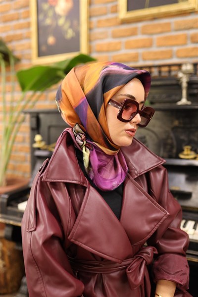 Silk Home Twill İpek Eşarp - 11448-41 Mürdüm Siyah