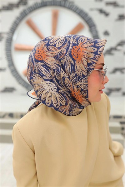 Silk Home Twill İpek Eşarp - 11458-31 Lacivert Taba