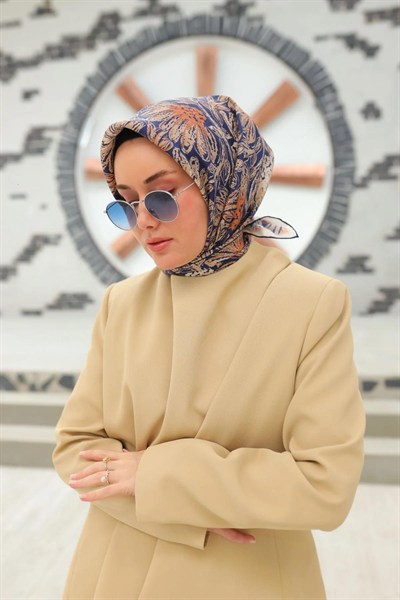 Silk Home Twill İpek Eşarp - 11458-31 Lacivert Taba