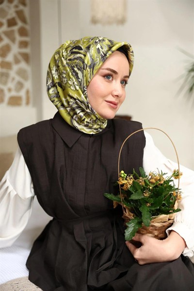 Silk Home Twill İpek Eşarp - 11469-15 Yeşil Siyah