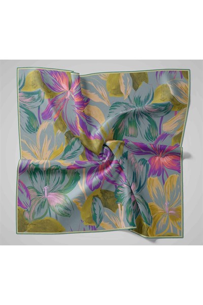 Silk Home Twill İpek Eşarp - 11480-51 Metalik Gri Yeşil