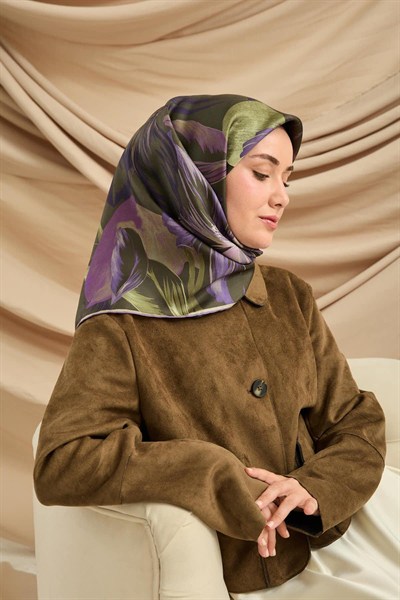 Silk Home Twill İpek Eşarp - 11480-85 Koyu Yeşil