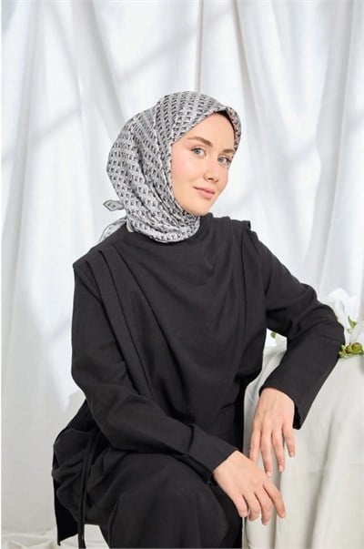 Silk Home Twill İpek Eşarp - 11547-13 Gri Siyah