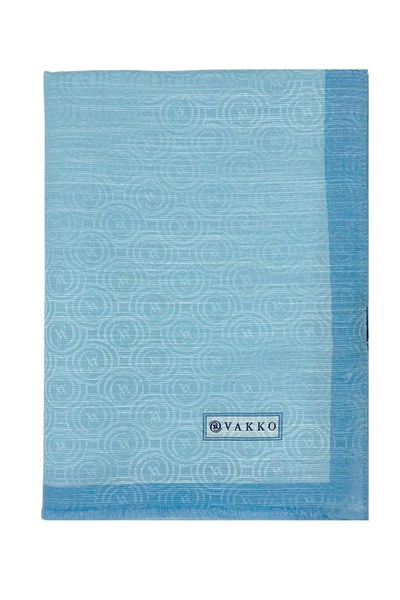 Vakko Pamuk İpek Şal - Helezon Monogram - Açık Mavi