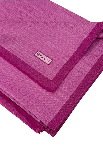 Vakko Pamuk İpek Şal - Helezon Monogram - Fuşya