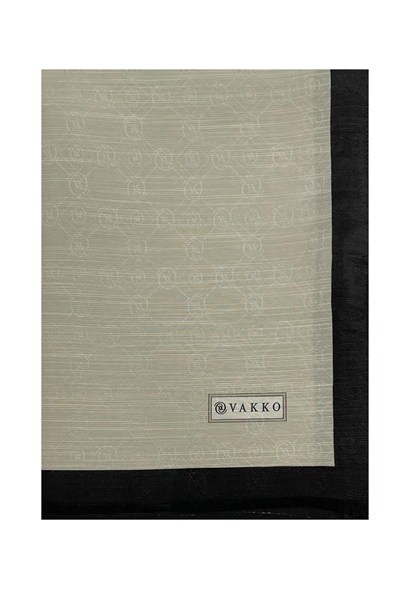 Vakko Pamuk İpek Şal - Şeritli Hologram - Taş Siyah