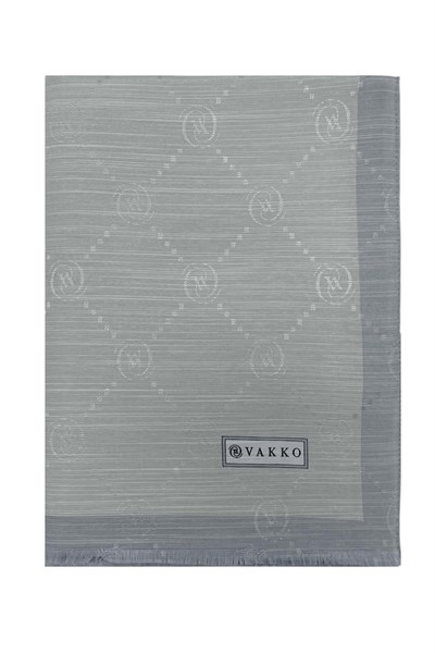 Vakko Pamuk İpek Şal - Şeritli Monogram - Gümüş