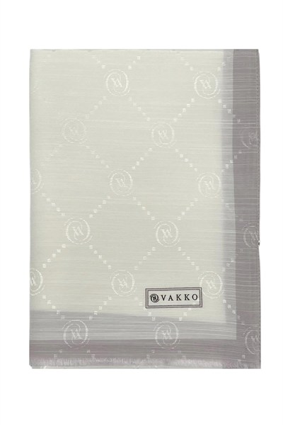 Vakko Pamuk İpek Şal - Şeritli Monogram - Ekru Leylak