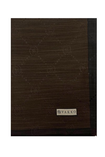 Vakko Pamuk İpek Şal - Şeritli Monogram - Acı Kahve