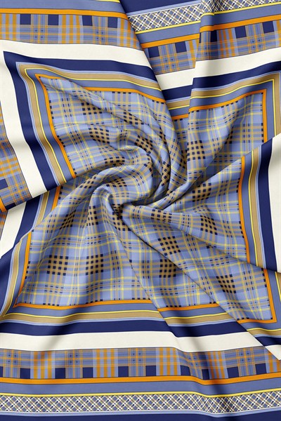 Vakko Twill İpek Eşarp - 2688-53 Lacivert Bej
