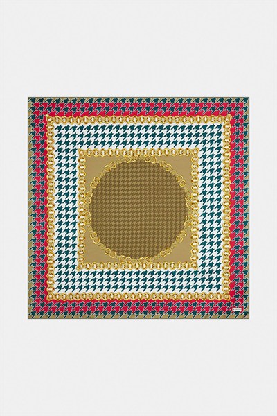 Vakko Twill İpek Eşarp - 36259 - Zümrüt Yeşili Bej
