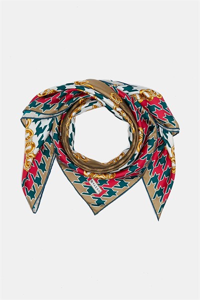 Vakko Twill İpek Eşarp - 36259 - Zümrüt Yeşili Bej