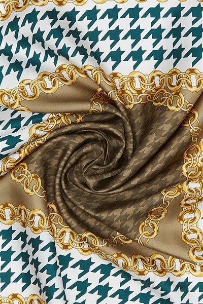 Vakko Twill İpek Eşarp - 36259 - Zümrüt Yeşili Bej