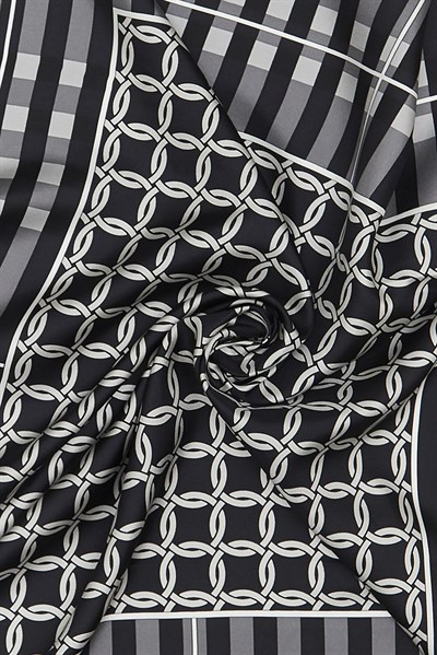 Vakko Twill İpek Eşarp - 40421 - Siyah Gri