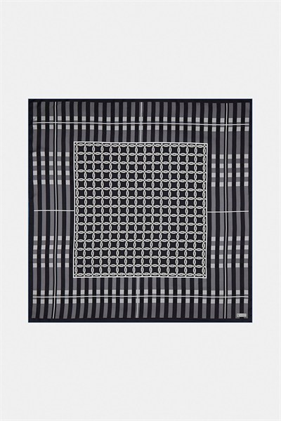 Vakko Twill İpek Eşarp - 40421 - Siyah Gri