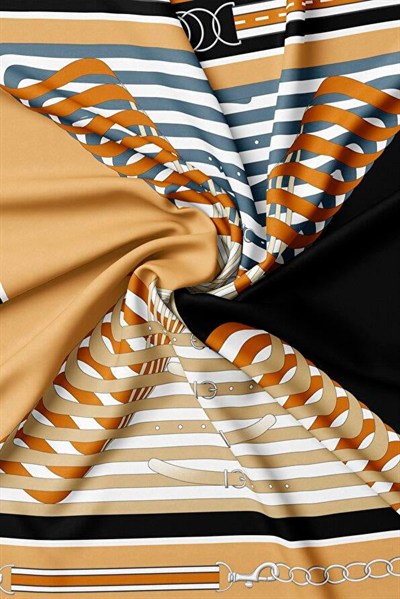 Vakko Twill İpek Eşarp - 40464 - Camel Siyah