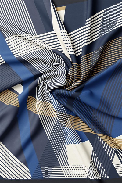 Vakko Twill İpek Eşarp - 40804 - Lacivert Ekru