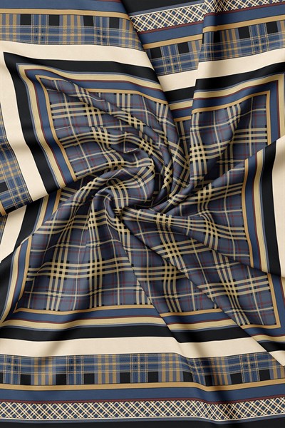 Vakko Twill İpek Eşarp - 40805 - Lacivert Siyah