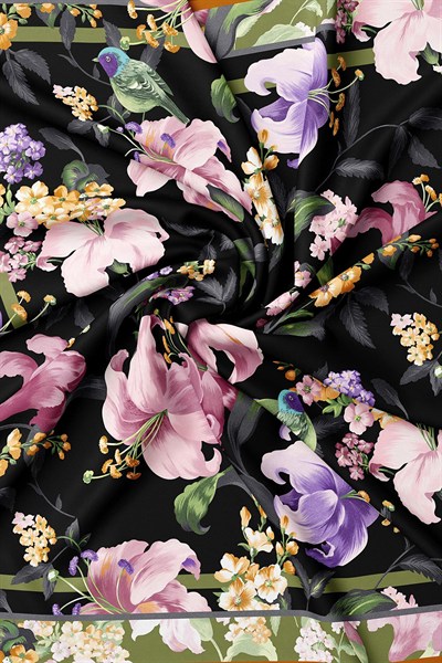 Vakko Twill İpek Eşarp - 41185-18 Siyah Safran