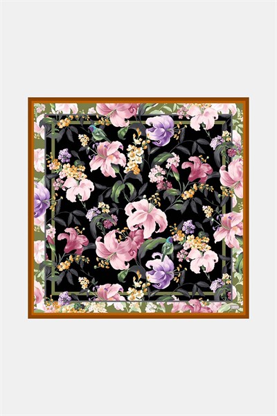 Vakko Twill İpek Eşarp - 41185-18 Siyah Safran