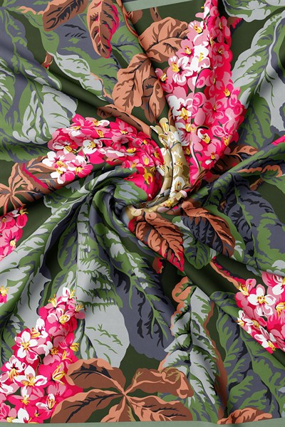 Vakko Twill İpek Eşarp - 4145-57 Yeşil Pembe