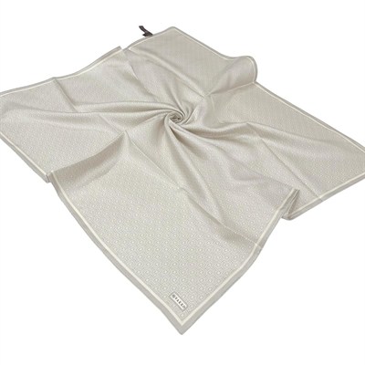 Vakko Twill İpek Eşarp - Yeni Monogram - Açık Taş Krem